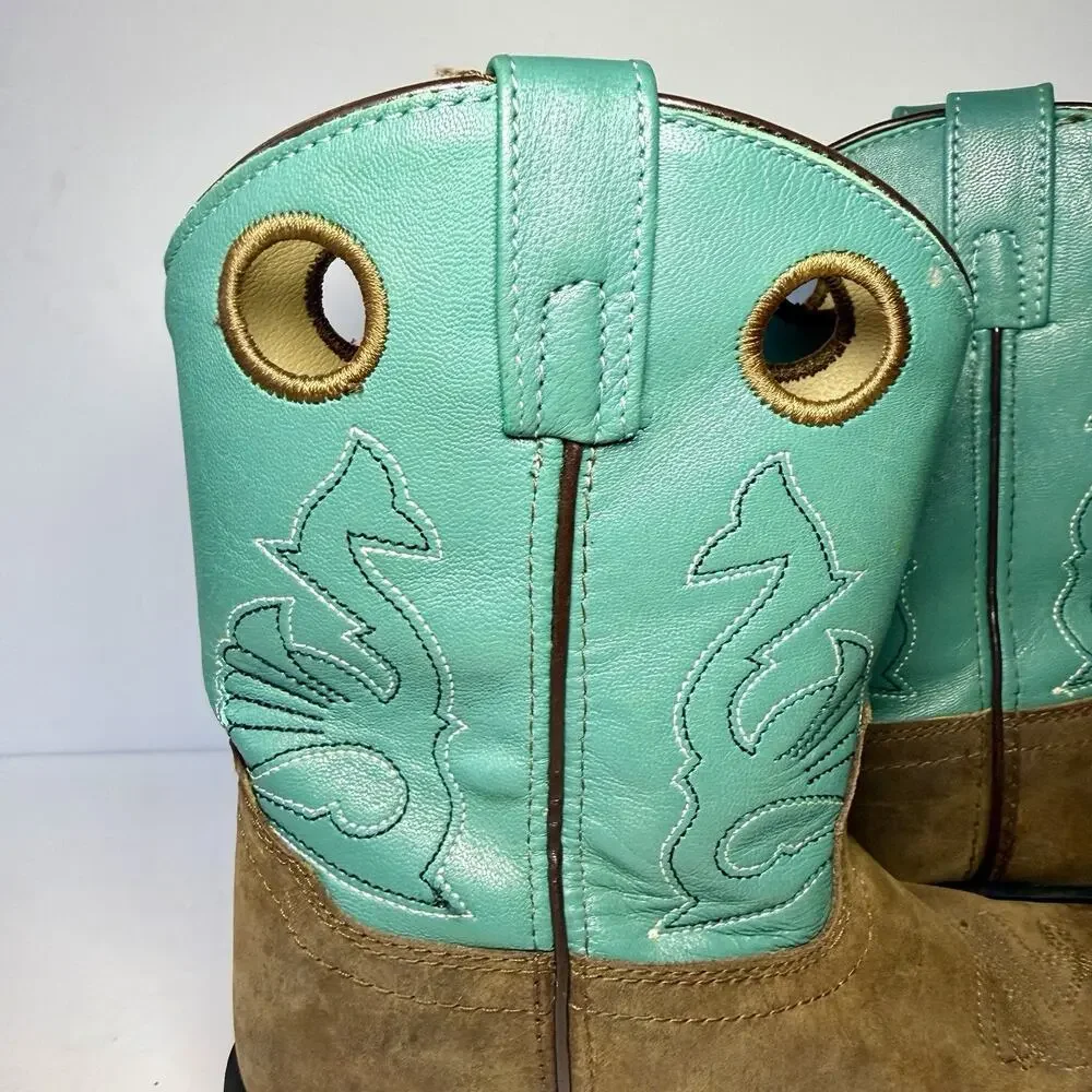 Masterson Girls Cowgirl Leather Teal Square Toe Boots RB2010C Size 2.5 - Picture 8 of 10